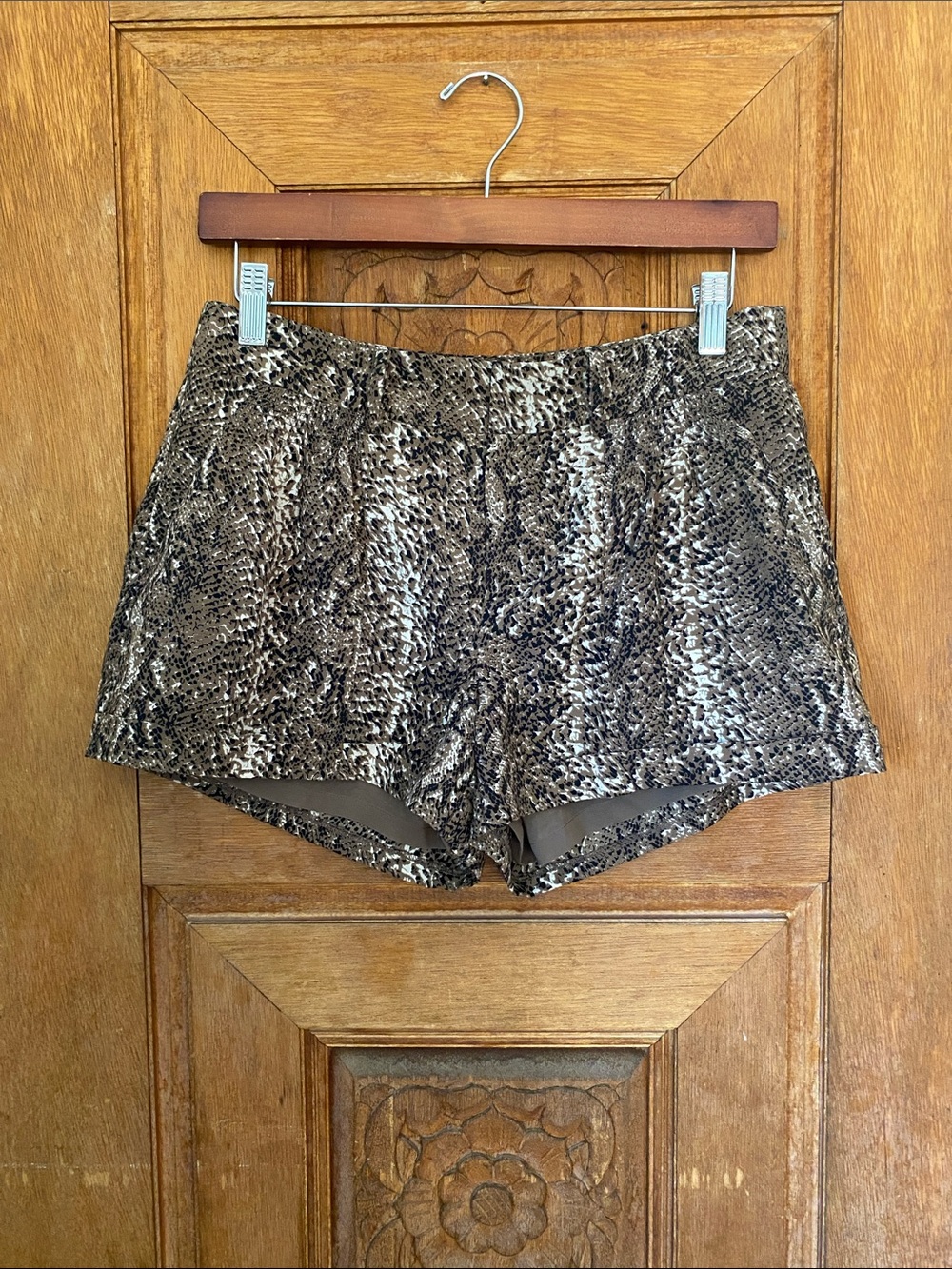 Mm Couture Miss Me snake print short SMALL brown black pockets